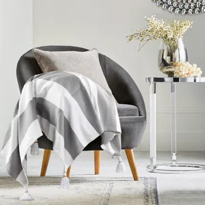 Ashley Marlin Striped Throw Blanket In Gray