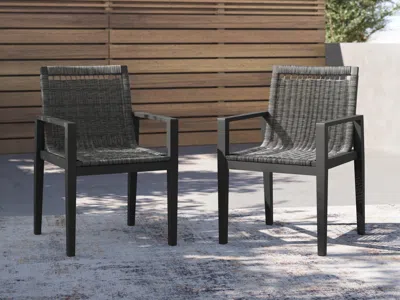 Ashley Maroska Outdoor Arm Chair (set Of 2) In Gray/black