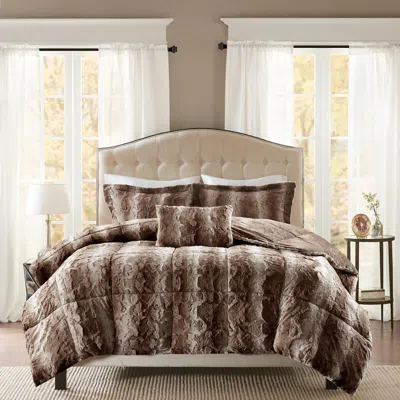 Ashley Marselle 4pc Faux Fur Comforter Set In Chocolate