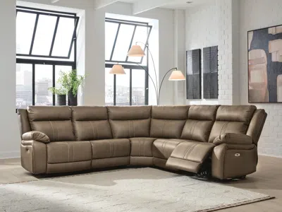 Ashley Max-media 5-piece Dual Power Reclining Modular Sectional With 2 Seats In Biscotti
