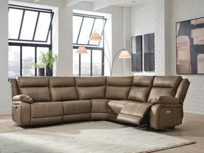 Ashley Max-media 5-piece Dual Power Reclining Modular Sectional With 3 Seats In Biscotti