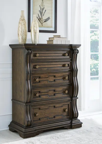 Ashley Maylee 5 Drawer Chest Of Drawers In Dark Brown