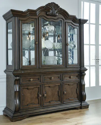 Ashley Maylee Dining Buffet And Hutch In Dark Brown