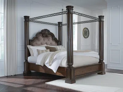 Ashley Maylee Queen Canopy Bed In Dark Brown