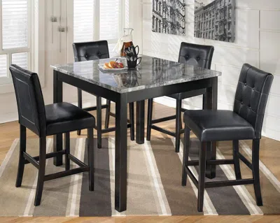 Ashley Maysville Counter Height Dining Table And 4 Bar Stools Leather In Black