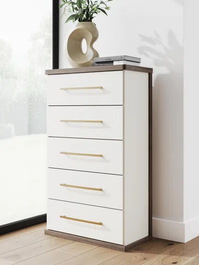 Ashley Mazilar Chest Of Drawers In Brown/white