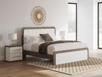 Ashley Mazilar King Upholstered Bed In White/brown