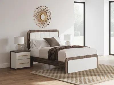 Ashley Mazilar Queen Upholstered Bed In White/brown