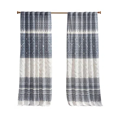 Ashley Milly Cotton Printed Curtain Panel With Chenille Detail And Lining In Navy
