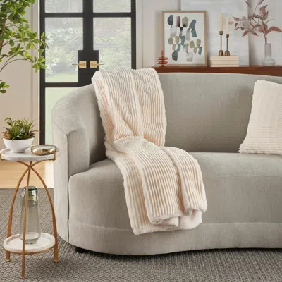 Ashley Mina Victory Faux Fur Layered Bunny Cut Blanket In Ivory