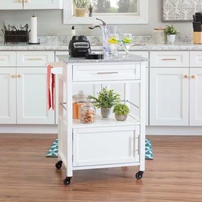 Ashley Mitchell Kitchen Cart With Granite Top In White