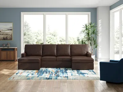 Ashley Modern Day 3-piece Leather Sectional With Double Chaise Leather In Coffee