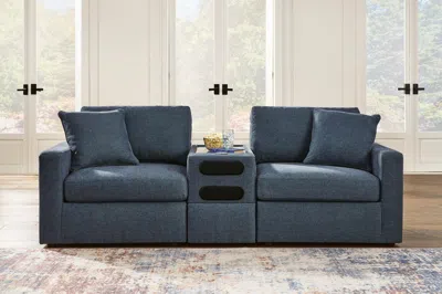Ashley Modmax 3-piece Modular Next-gen Nuvella™ Performance Fabric Loveseat With Audio Console In Ink