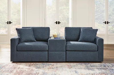 Ashley Modmax 3-piece Modular Next-gen Nuvella™ Performance Fabric Loveseat With Storage Console In Ink