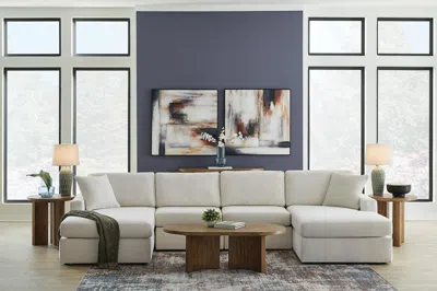 Ashley Modmax 4-piece Modular Next-gen Nuvella™ Performance Fabric Double Chaise Sectional In Oyster