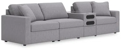 Ashley Modmax 4-piece Modular Next-gen Nuvella™ Performance Fabric Sectional With Audio Console In Granite