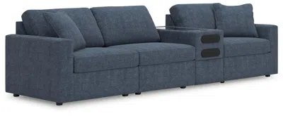 Ashley Modmax 4-piece Modular Next-gen Nuvella™ Performance Fabric Sectional With Audio Console In Ink