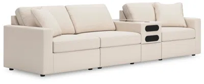 Ashley Modmax 4-piece Modular Next-gen Nuvella™ Performance Fabric Sectional With Audio Console In Oyster