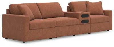 Ashley Modmax 4-piece Modular Next-gen Nuvella™ Performance Fabric Sectional With Audio Console In Spice