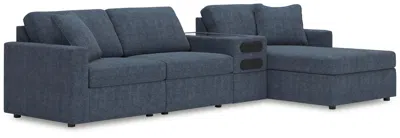 Ashley Modmax 4-piece Modular Next-gen Nuvella™ Performance Fabric Sectional With Chaise And Audio Console In Ink