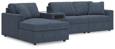 Ashley Modmax 4-piece Modular Next-gen Nuvella™ Performance Fabric Sectional With Chaise And Audio Console In Ink