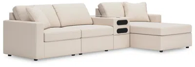Ashley Modmax 4-piece Modular Next-gen Nuvella™ Performance Fabric Sectional With Chaise And Audio Console In Oyster