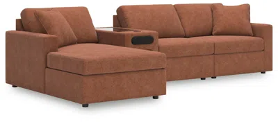 Ashley Modmax 4-piece Modular Next-gen Nuvella™ Performance Fabric Sectional With Chaise And Audio Console In Spice