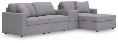 Ashley Modmax 4-piece Modular Next-gen Nuvella™ Performance Fabric Sectional With Chaise And Storage Consol In Granite