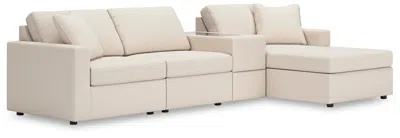 Ashley Modmax 4-piece Modular Next-gen Nuvella™ Performance Fabric Sectional With Chaise And Storage Consol In Oyster