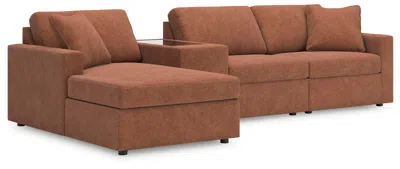 Ashley Modmax 4-piece Modular Next-gen Nuvella™ Performance Fabric Sectional With Chaise And Storage Consol In Spice