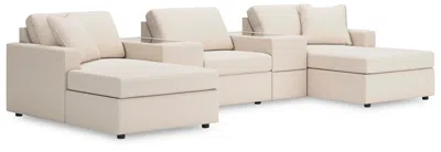 Ashley Modmax 5-piece Modular Next-gen Nuvella™ Performance Fabric Pit Sectional With Storage Consoles In Oyster