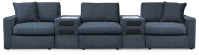 Ashley Modmax 5-piece Modular Next-gen Nuvella™ Performance Fabric Sectional With Audio Consoles In Ink