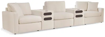 Ashley Modmax 5-piece Modular Next-gen Nuvella™ Performance Fabric Sectional With Audio Consoles In Oyster