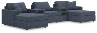 Ashley Modmax 5-piece Next-gen Nuvella™ Performance Fabric Double Chaise With Audio Consoles In Ink