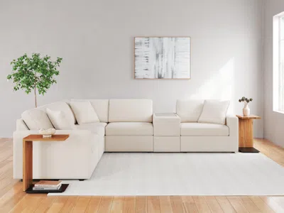 Ashley Modmax 6-piece Modular Next-gen Nuvella™ Performance Fabric Sectional With Storage Console In Oyster
