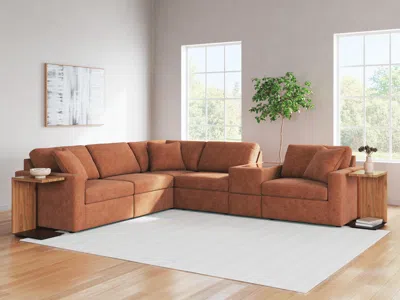 Ashley Modmax 6-piece Modular Next-gen Nuvella™ Performance Fabric Sectional With Storage Console In Spice