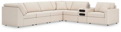 Ashley Modmax 7-piece Modular Next-gen Nuvella™ Performance Fabric Sectional With Audio Console In Oyster