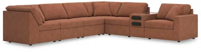 Ashley Modmax 7-piece Modular Next-gen Nuvella™ Performance Fabric Sectional With Audio Console In Spice