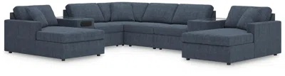 Ashley Modmax 8-piece Modular Next-gen Nuvella™ Performance Fabric Double Chaise Sectional With Audio And S In Ink