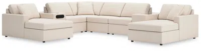 Ashley Modmax 8-piece Modular Next-gen Nuvella™ Performance Fabric Double Chaise Sectional With Audio And S In Oyster