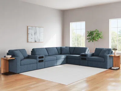 Ashley Modmax 8-piece Modular Next-gen Nuvella™ Performance Fabric Sectional With Audio Consoles In Ink