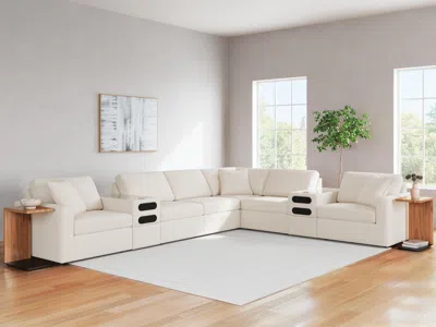 Ashley Modmax 8-piece Modular Next-gen Nuvella™ Performance Fabric Sectional With Audio Consoles In Oyster