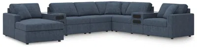 Ashley Modmax 8-piece Modular Next-gen Nuvella™ Performance Fabric Sectional With Chaise And Audio Consoles In Ink