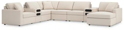 Ashley Modmax 8-piece Modular Next-gen Nuvella™ Performance Fabric Sectional With Chaise And Audio Consoles In Oyster