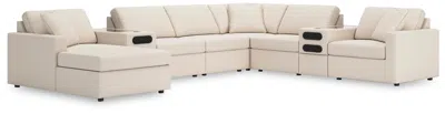 Ashley Modmax 8-piece Modular Next-gen Nuvella™ Performance Fabric Sectional With Chaise And Audio Consoles In Oyster