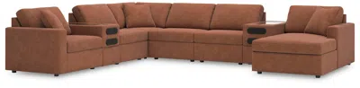 Ashley Modmax 8-piece Modular Next-gen Nuvella™ Performance Fabric Sectional With Chaise And Audio Consoles In Spice