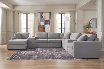 Ashley Modmax 8-piece Modular Next-gen Nuvella™ Performance Fabric Sectional With Chaise And Storage Consol In Granite