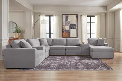 Ashley Modmax 8-piece Modular Next-gen Nuvella™ Performance Fabric Sectional With Chaise And Storage Consol In Granite