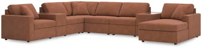 Ashley Modmax 8-piece Modular Next-gen Nuvella™ Performance Fabric Sectional With Chaise And Storage Consol In Spice