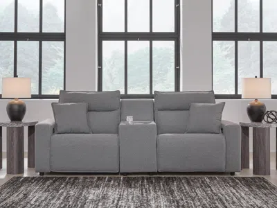 Ashley Modmax Ii 3-piece Next-gen Nuvella™ Performance Fabric Dual Power Reclining Modular Loveseat With Co In Salt And Pepper
